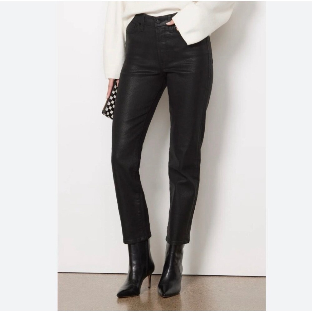 Good American Coated Good Classic Tapered Jeans Black 8 29 High Rise Edgy Sleek